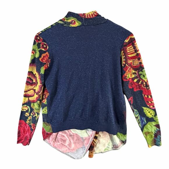 Desigual Beni Cardigan Sweater Women M Multicolor Floral Asymmetrical Boho Artsy - Picture 8 of 15